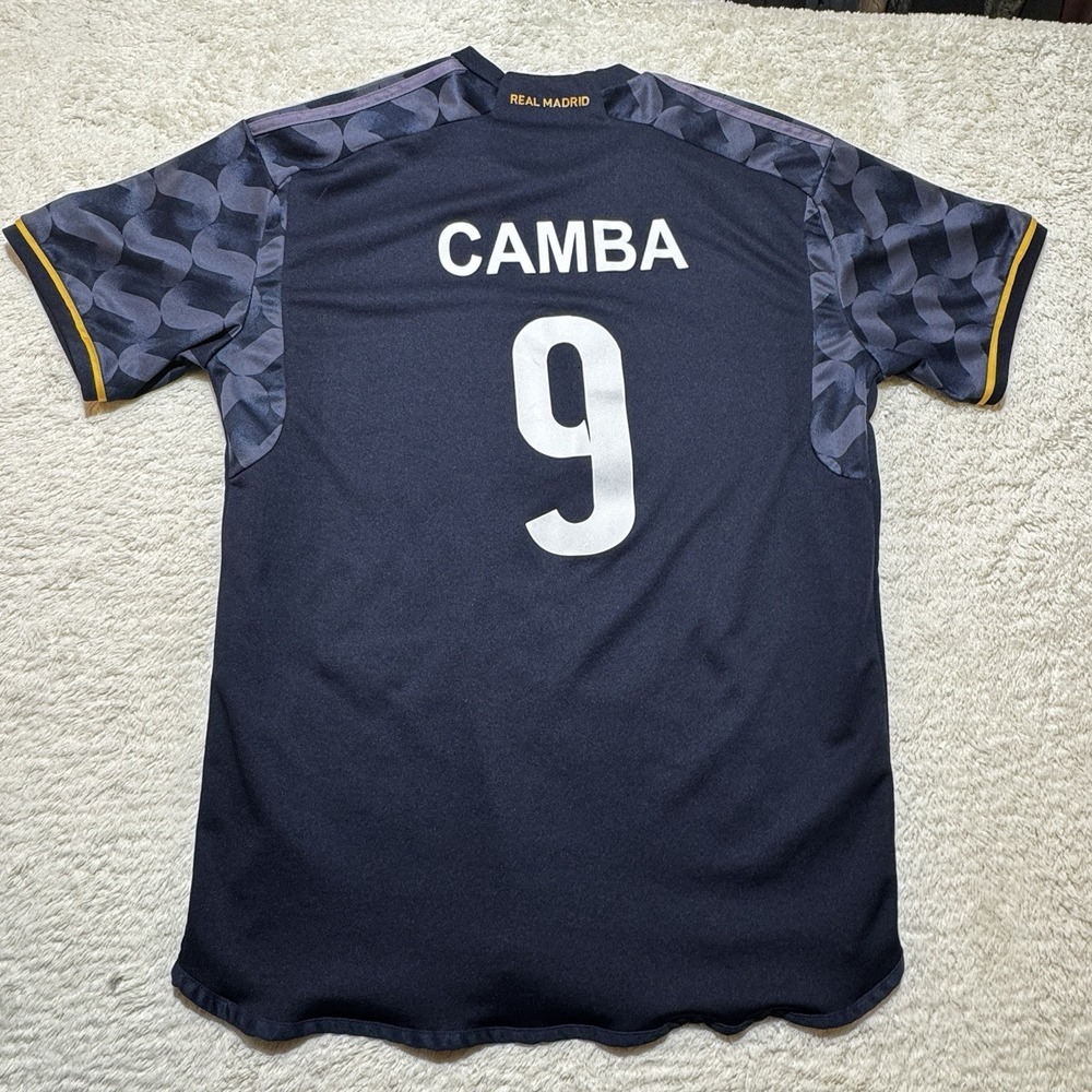 Real Madrid Adidas Soccer Jersey Camba #9 Emirates Fly Better Dark Blue - Picture 3 of 6